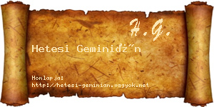 Hetesi Geminián névjegykártya